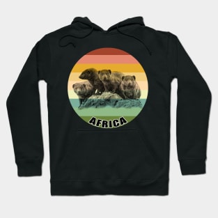 Dwarf Mongoose Group on Vintage Retro Africa Sunset Hoodie